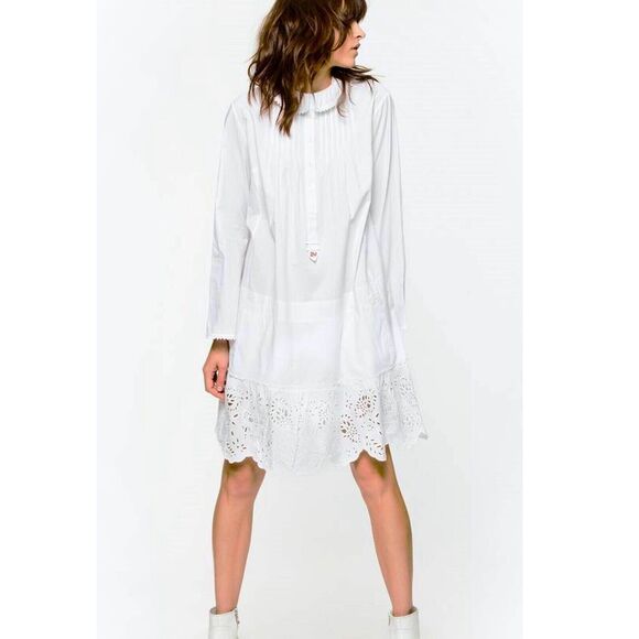 Zadig & Voltaire Eyelet Embroidered Tunic Mini Dress White Lace Cotton XS 264574 - Picture 1 of 6